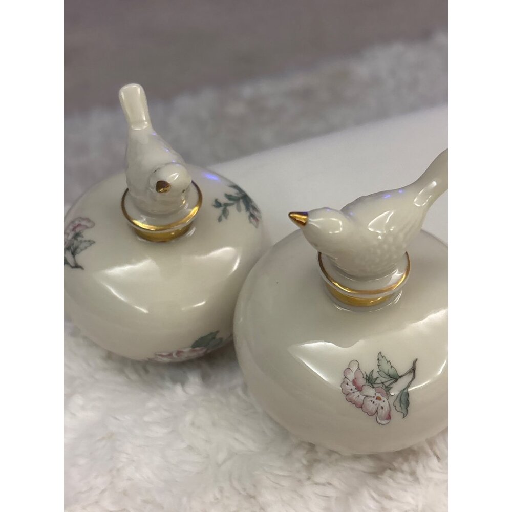 Lenox Serenade™ Porcelain Perfume Bottles  Pair Bird Stoppers, 24k Gold Trim,USA - Picture 5 of 15